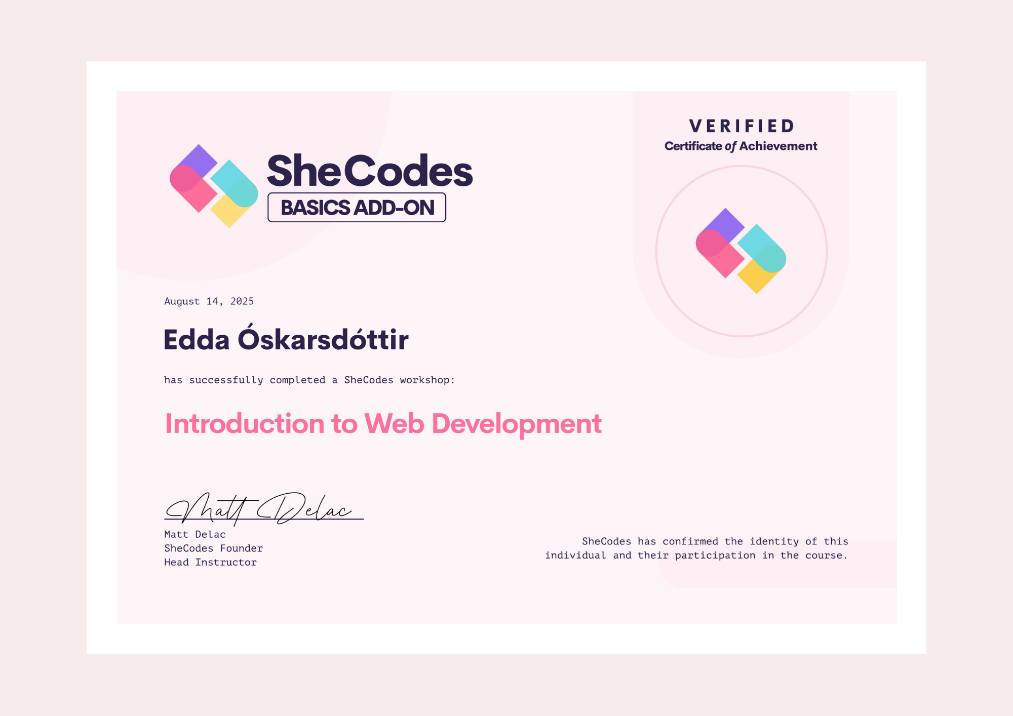 SheCodes projekt screenshot: teknisk øvelse 2